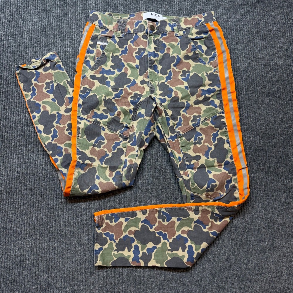 NXP Nena Pasadena Mens 32 Camo Orange Side Stripe Slim Stretch Biker Pants